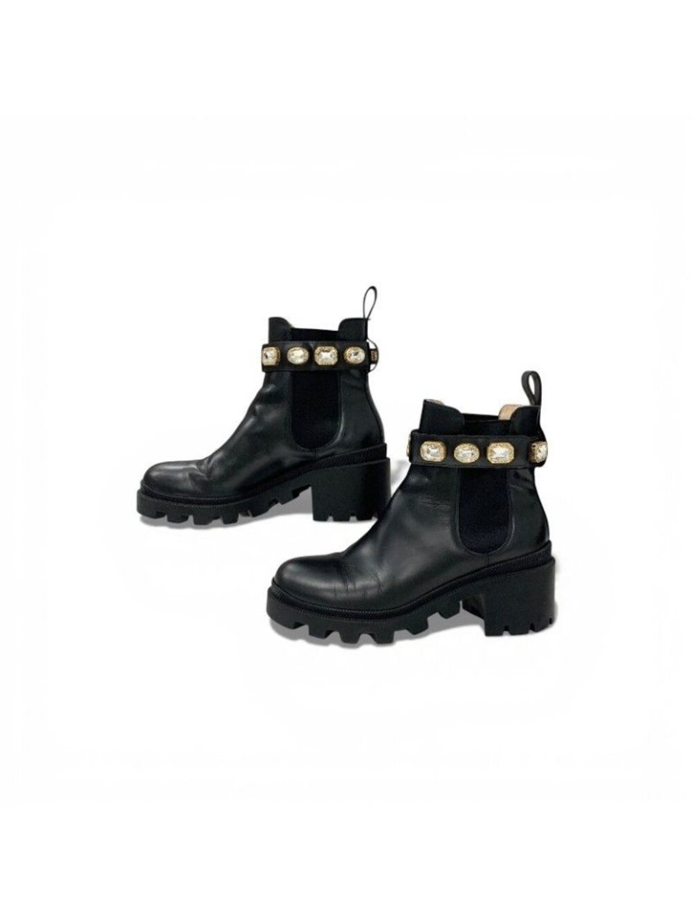 Gucci Short Boots Shoes Leather Black Bijoux GG Marmont Belt Side Gore - Picture 3 of 10